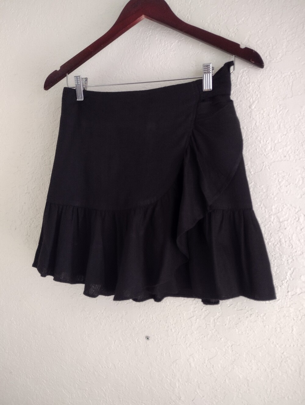 Princess Polly Black Ruffle Wrap Mini Skirt Asymmetrical Flowy Western Boho - Picture 5 of 7